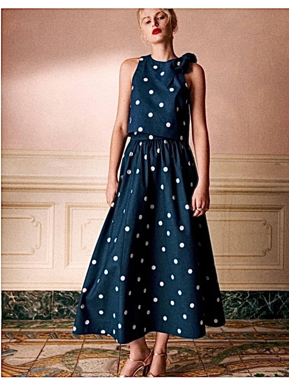 Sezane Editions Salina Skirt Jupe Sophie In Ecru Dots Navy